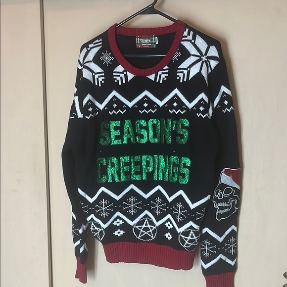 Spencer’s Workshop Seasons Creepings Black and Green Festive Sweater Mens SZ L - Picture 1 of 7